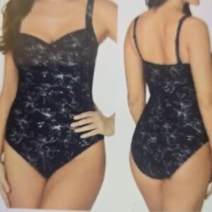 Nip Tuck Blue/silver Elegant  Floral Women's One Piece Swimsuit Size 10